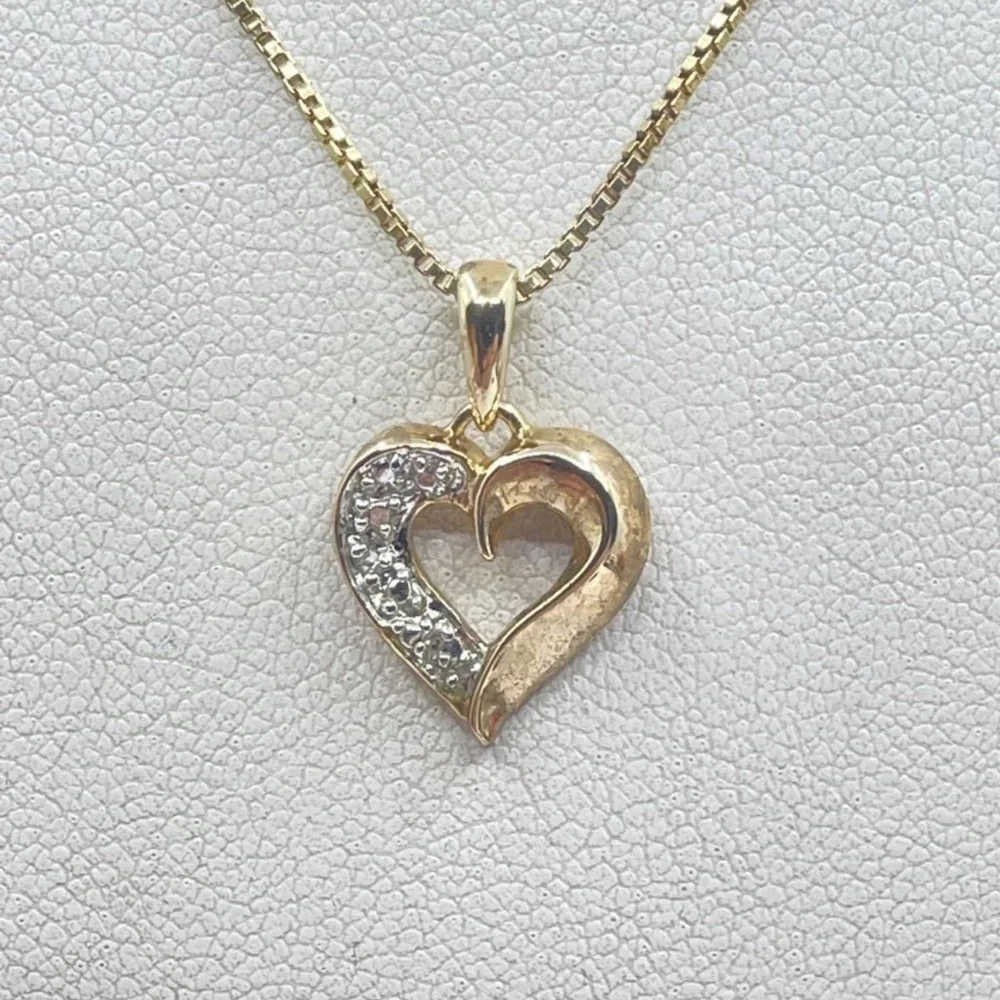 Vintage 925 Sterling Silver Gold Tone CZ Open Heart Pendant Necklace 3.11g